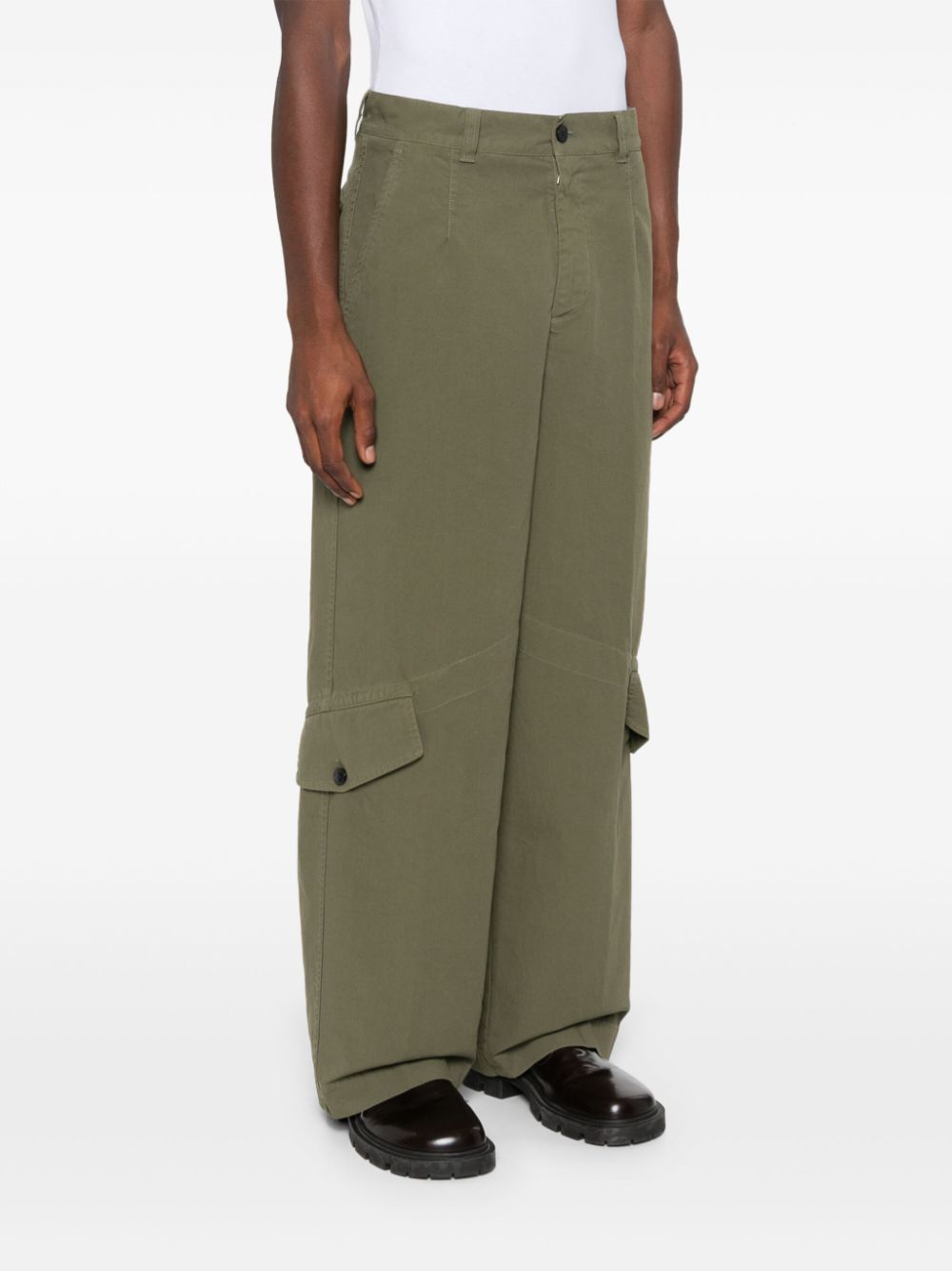 Dries Van Noten Loose Fit Wide Leg Pant In Khaki In Green