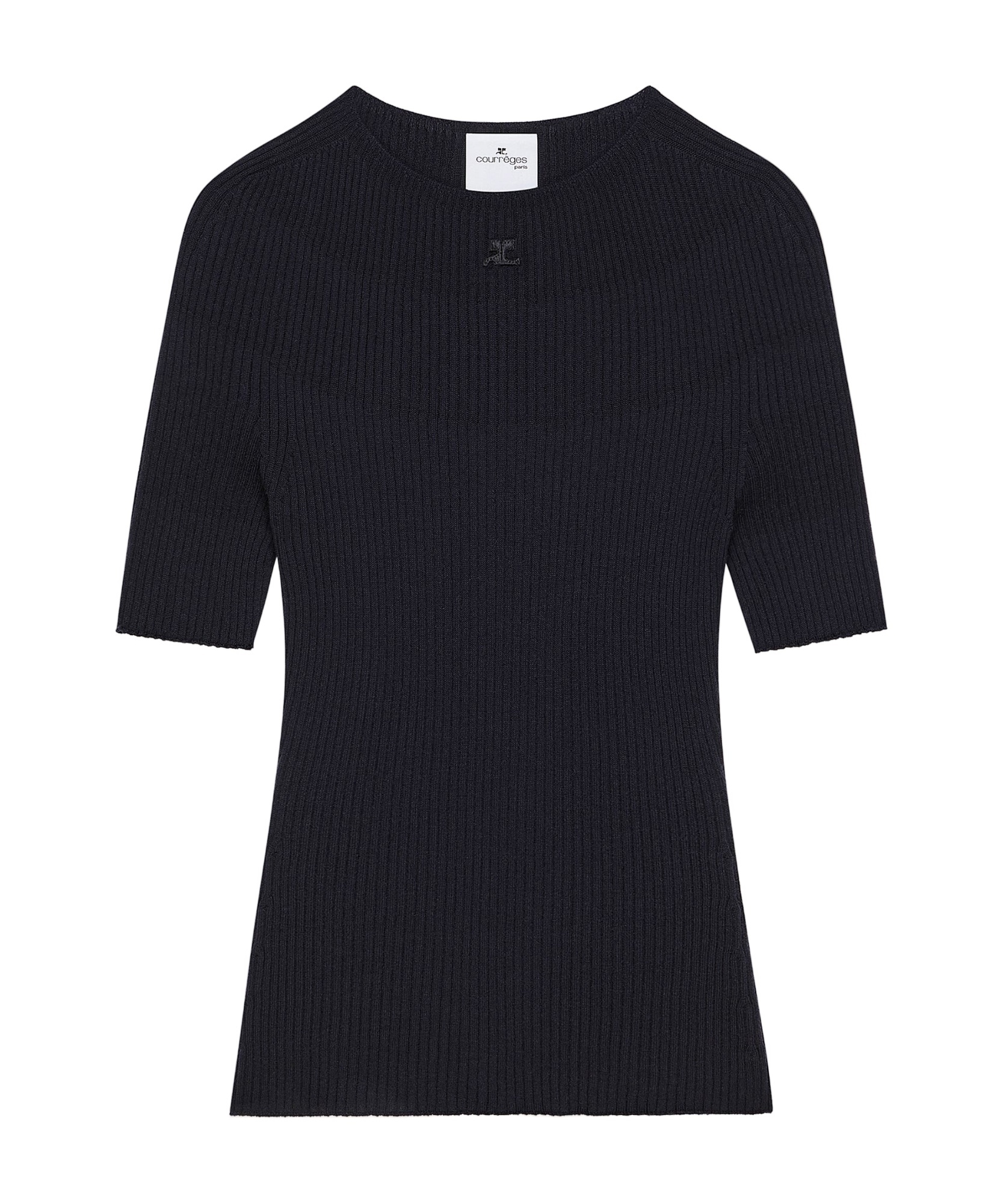 Courrèges Solar Logo-patch Ribbed T-shirt In Black