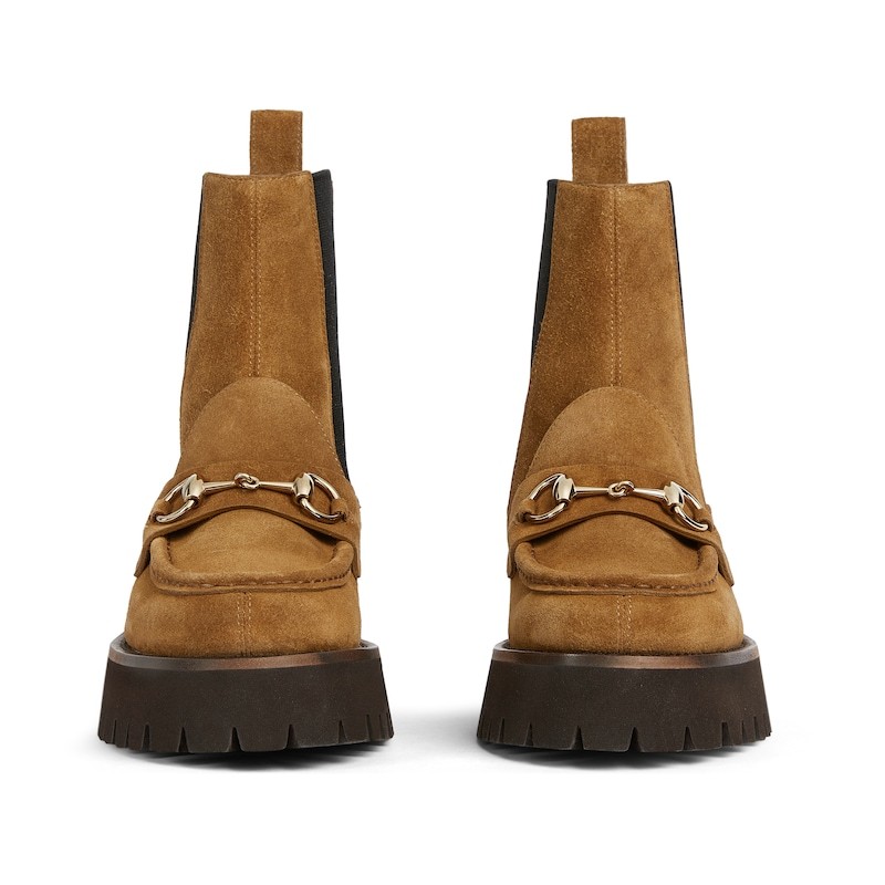 Gucci Horsebit Suede Chelsea Boots In Brown