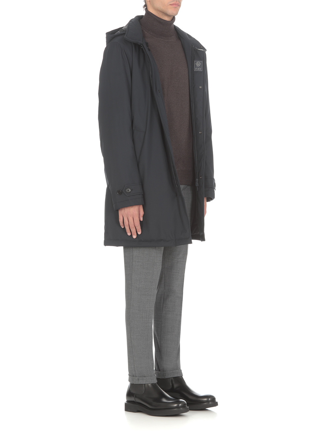 Fay Detachable-hood Padded Coat In Black