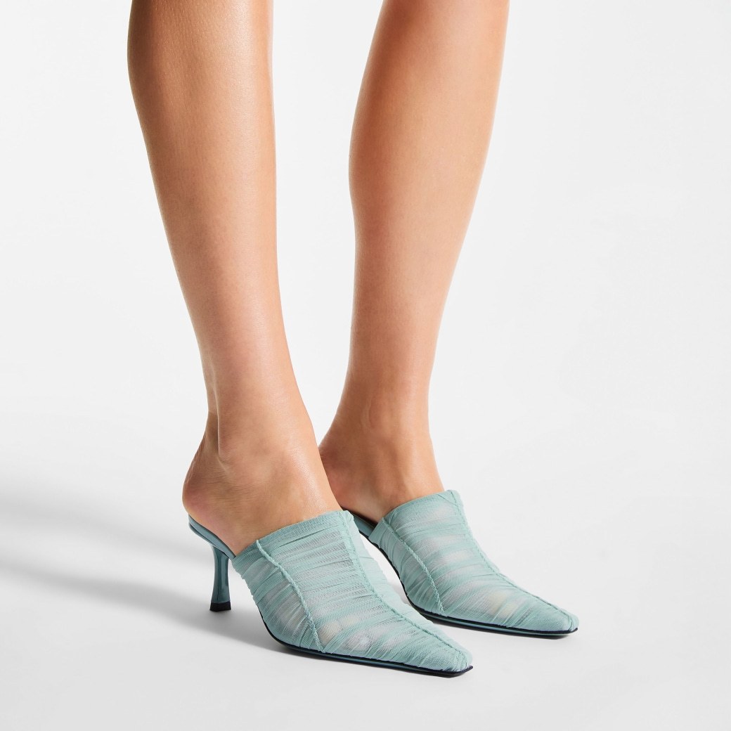 Jimmy Choo Lotta 65 Ruched Tulle Mules In Blue