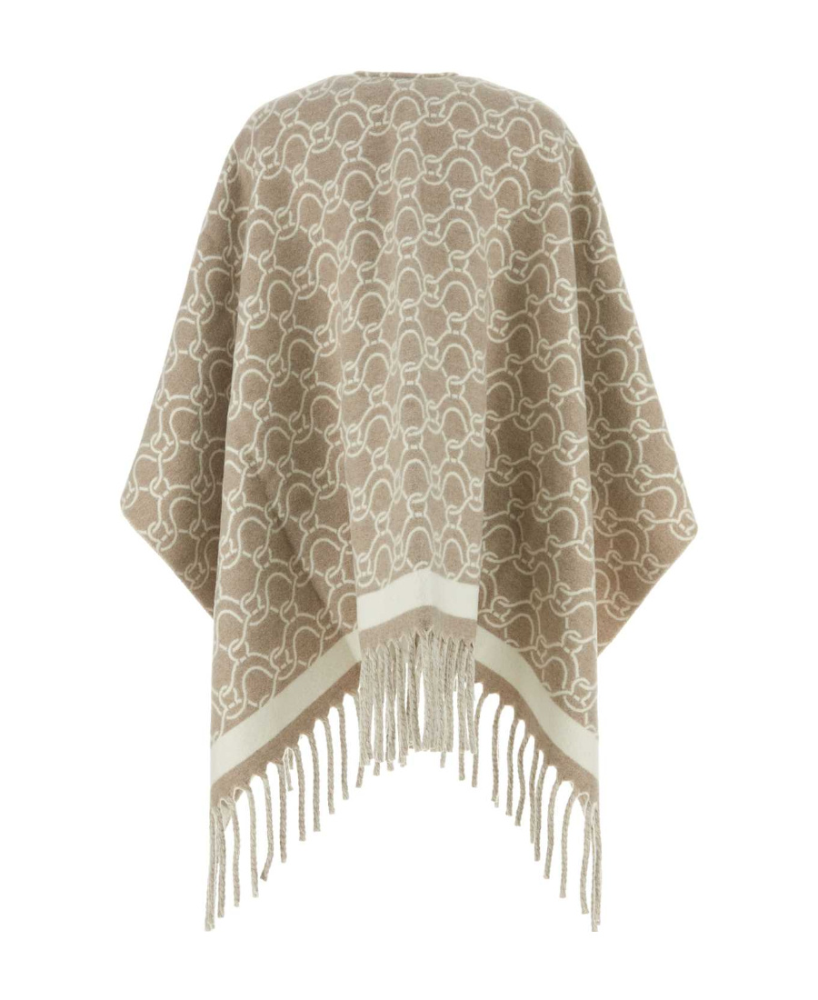 Ferragamo Embroidered Pattern Wool Cape In Nude