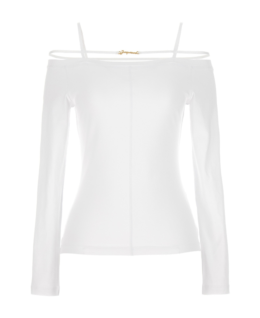 Jacquemus Long-sleeved T-shirt With Shoulder Straps In White