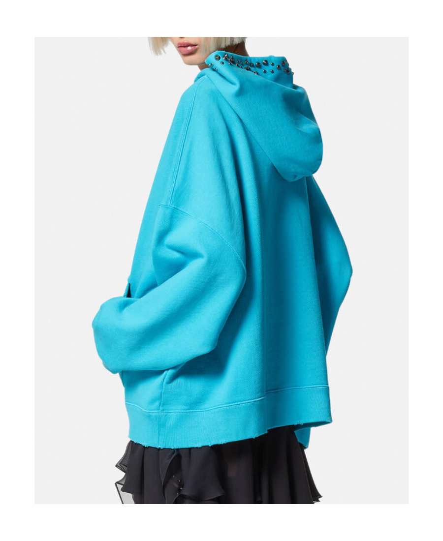 Versace Logo-print Detail Hoodie In Blue