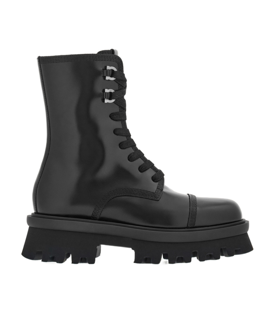 Ferragamo Salvatore Chunky Lace-up Combat Boots In Black