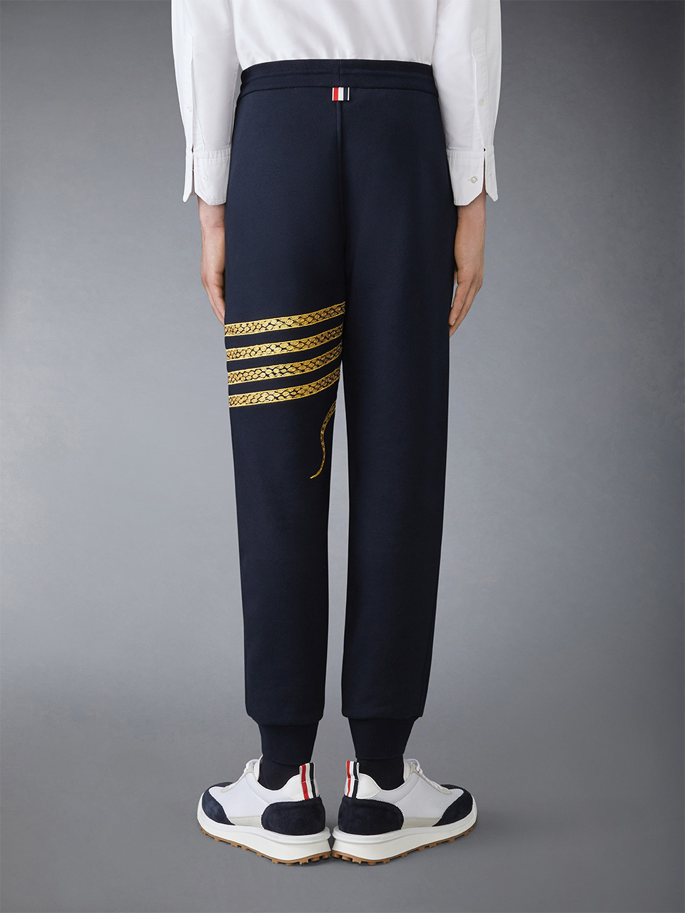 Thom Browne Snake-embroidery Cotton Track Pants In Blue
