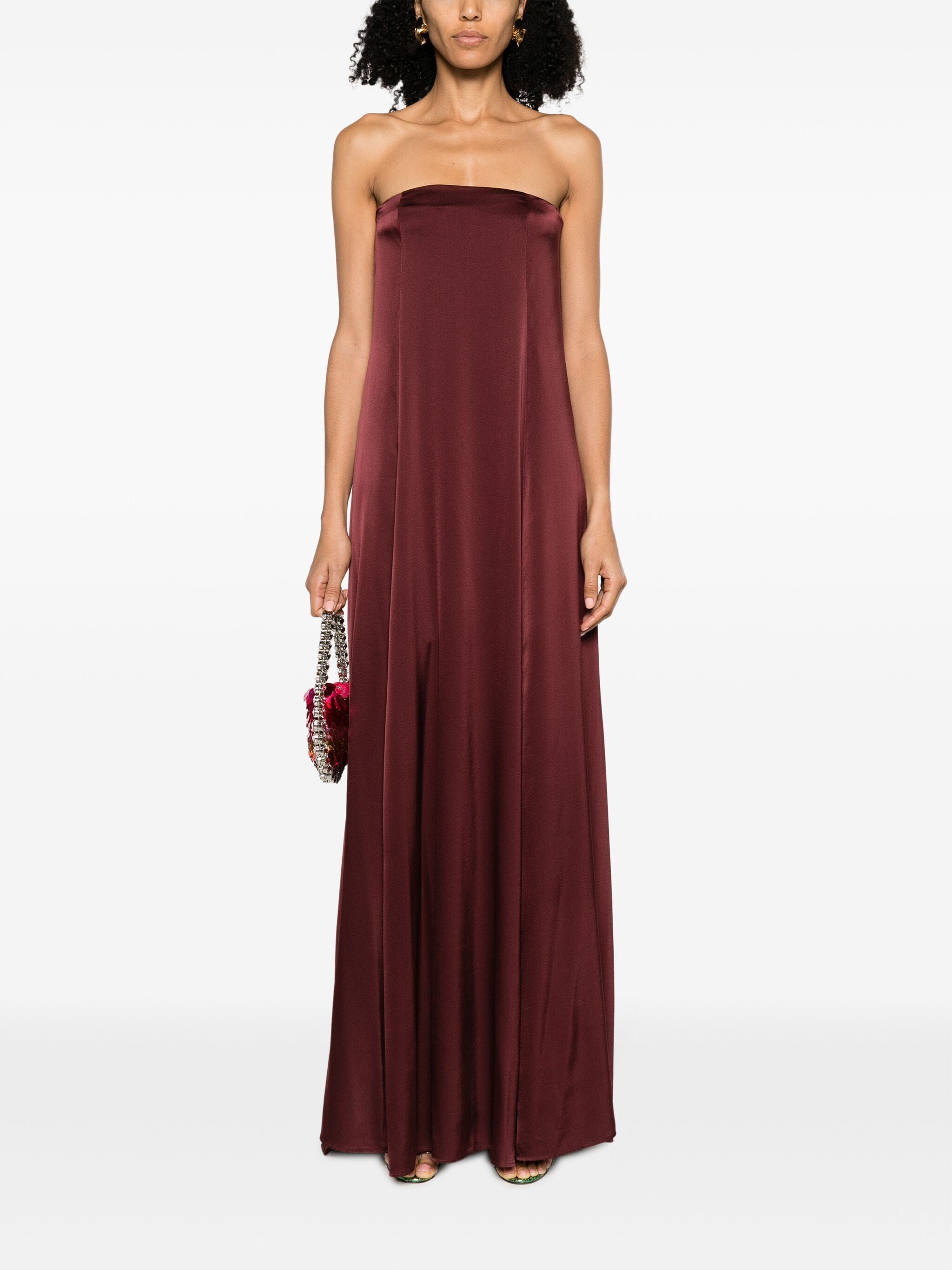 Shop Forte Forte A-line Strapless Stretch-silk Maxi Dress In Red