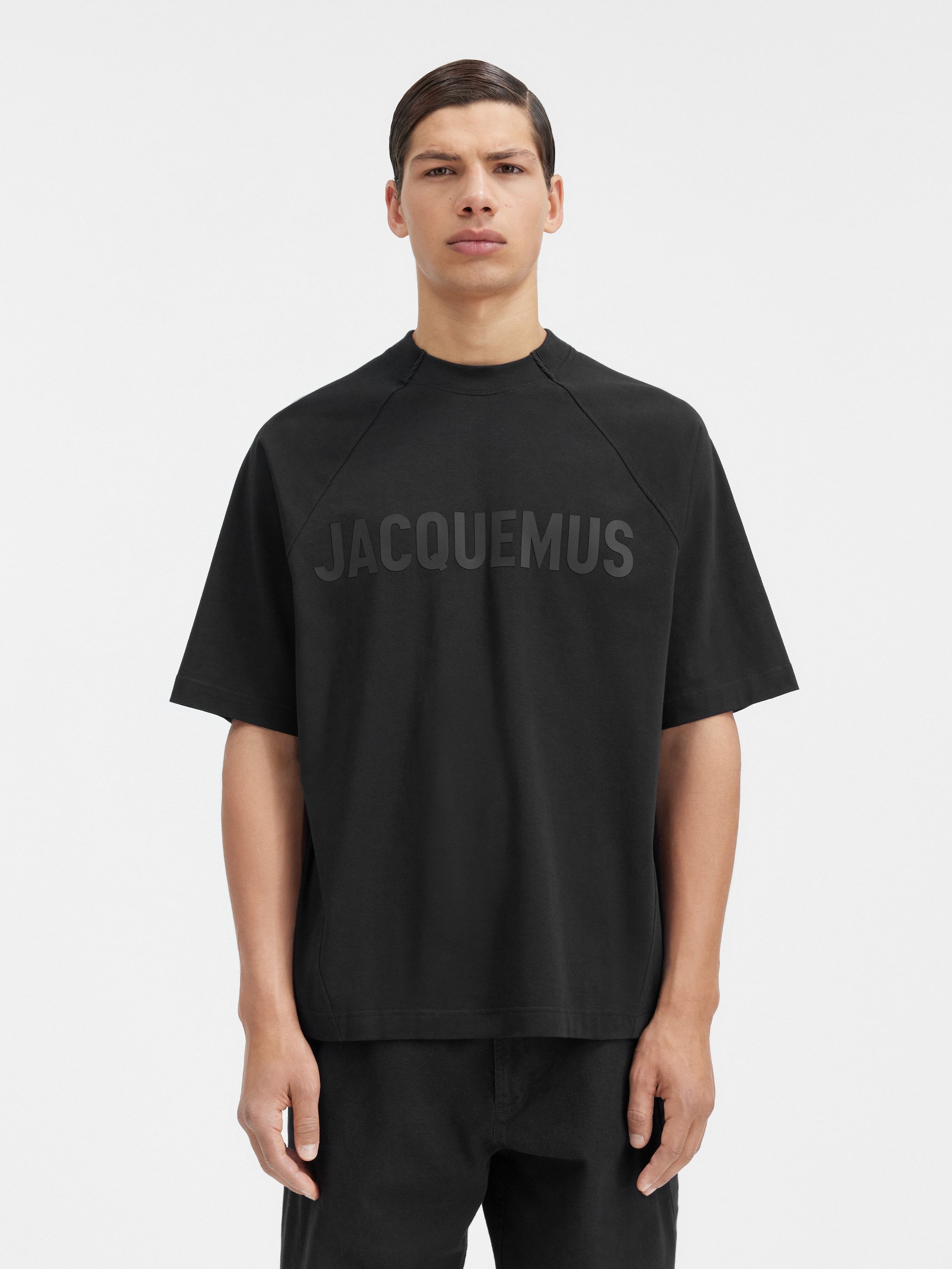 Jacquemus 'le T-shirt Typo' Black Crewneck T-shirt With Logo Lettering On The Front In Black