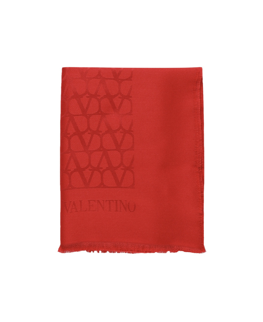 Valentino Vlogo Signature Frayed Scarf In Red