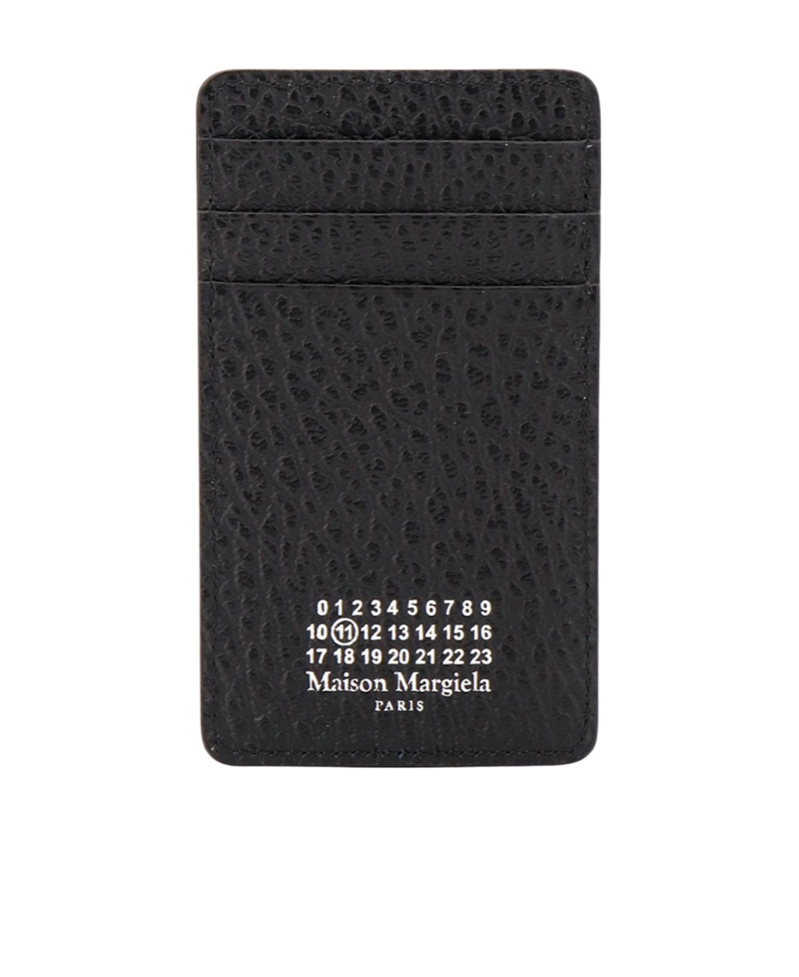 Maison Margiela Leather Card Holder With Embossed Texture And Contrasting Stitching In Black