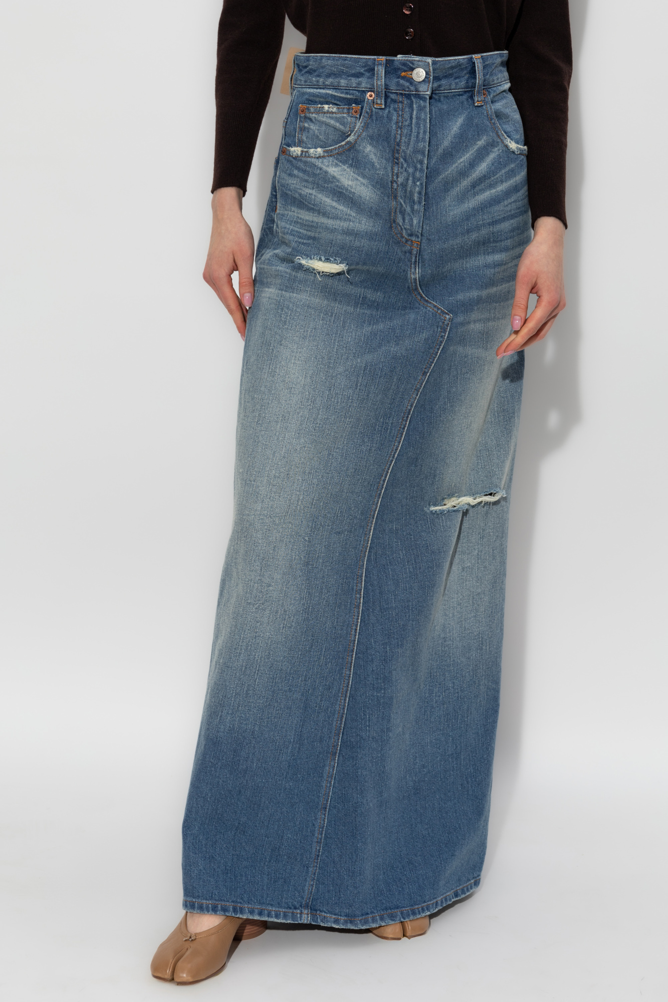 Mm6 Maison Margiela Twist Denim Maxi Skirt In Blue