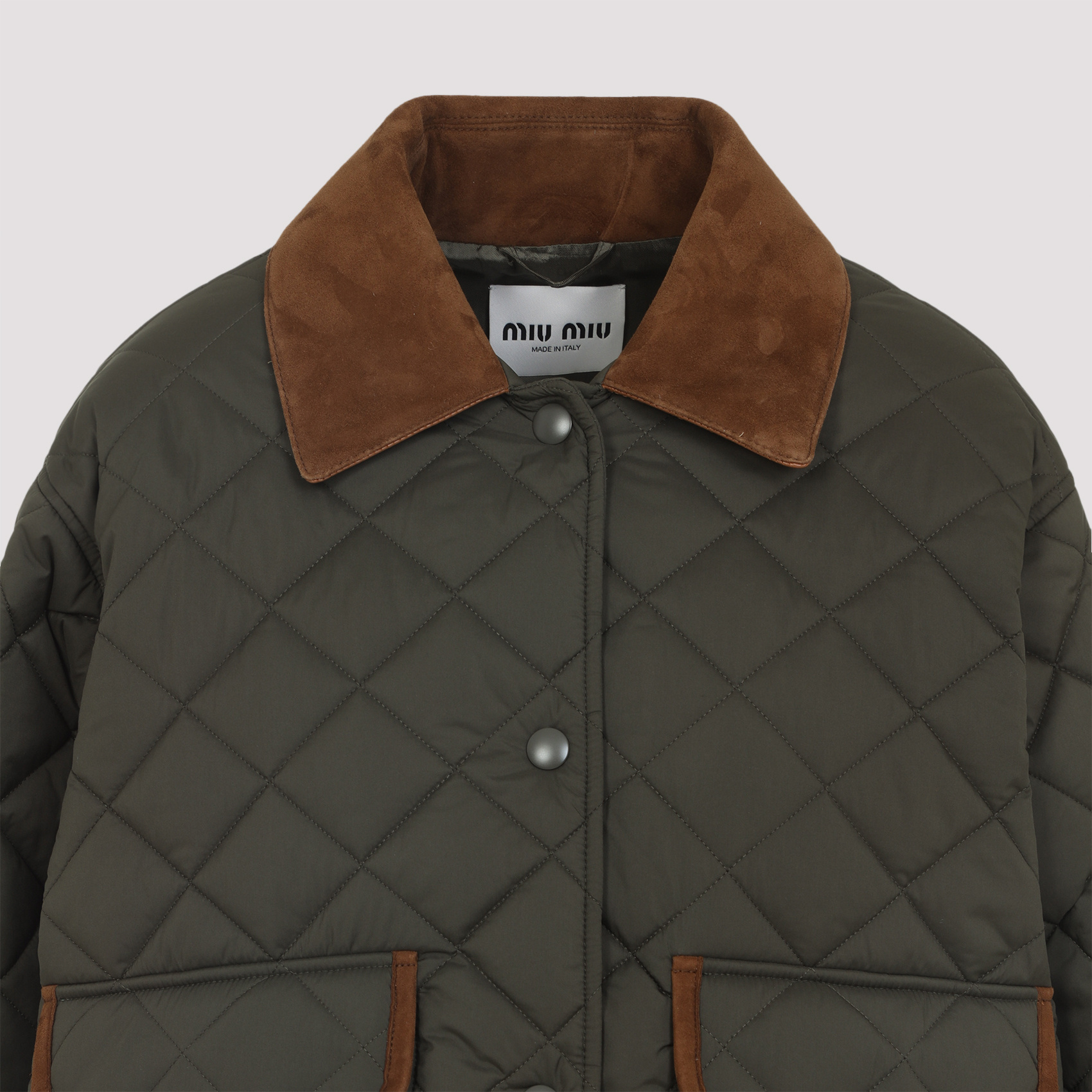 Miu Miu Olive Quilted Nylon Jacket In Black