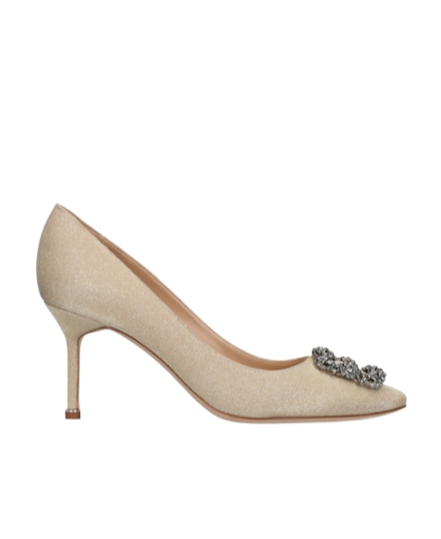 Manolo Blahnik Hangisi Gold And Silver Silk High Heels