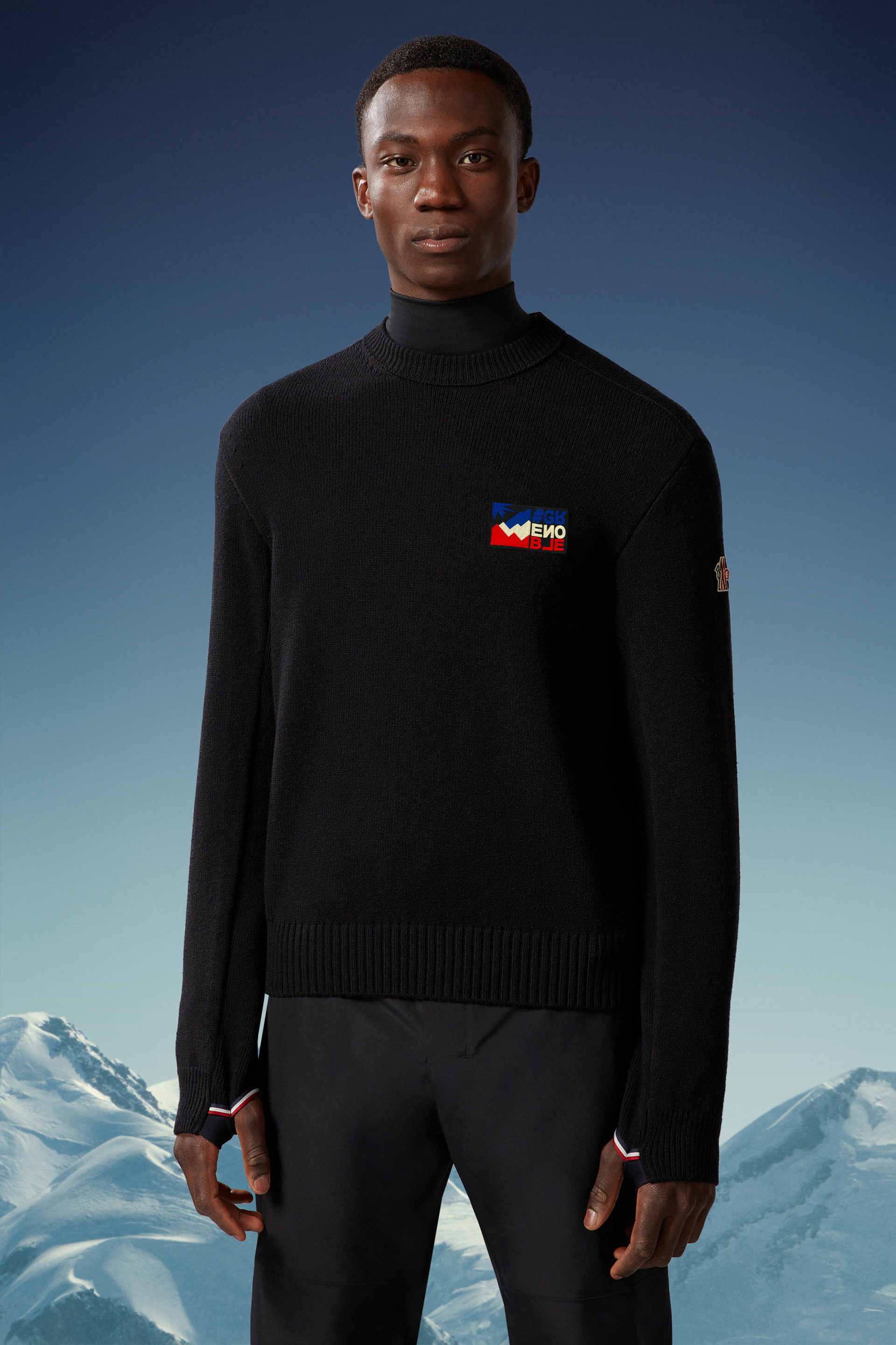 Moncler Stretch Wool Blend Crewneck Sweater In Black