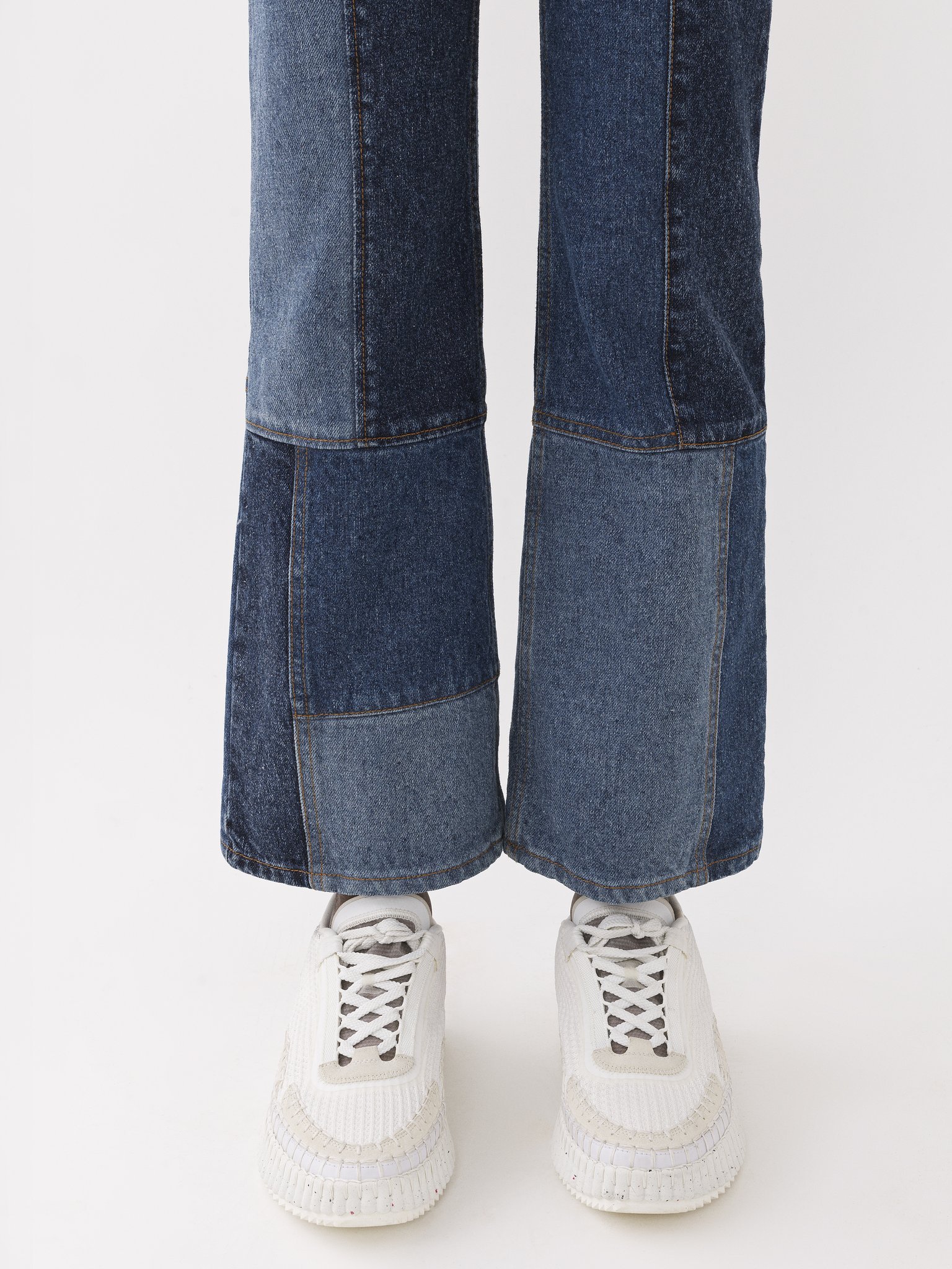 Chloé Patchwork Cropped Flared Jeans In Black