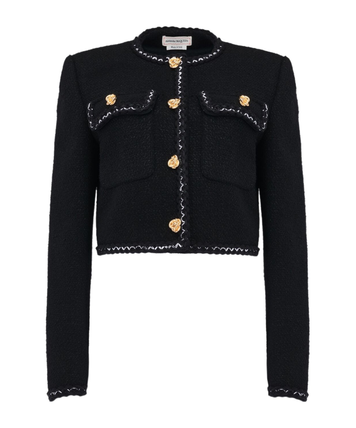Alexander Mcqueen Cropped-jacke Aus Tweed In Black
