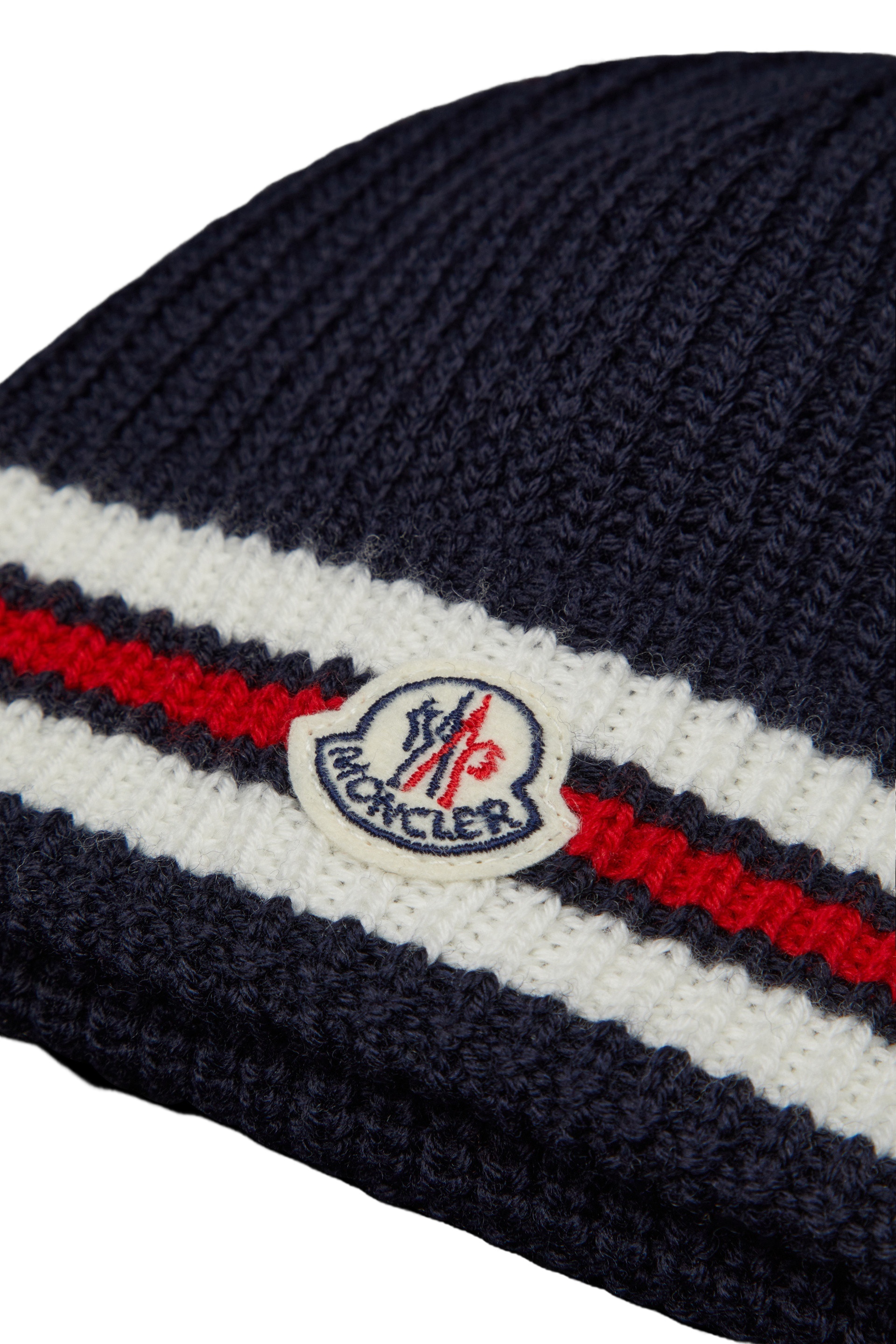 Moncler Logo-patch Stripe-detail Beanie In Black