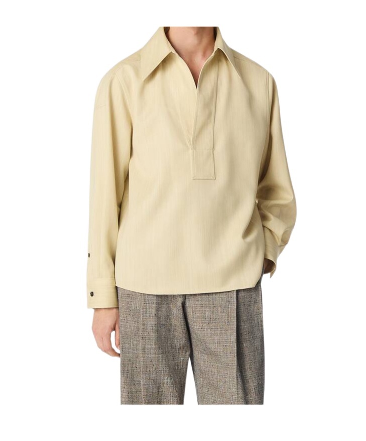 Bottega Veneta Wollhemd Mit Feinem Zickzackmuster In Bean/light Green Mixed Color