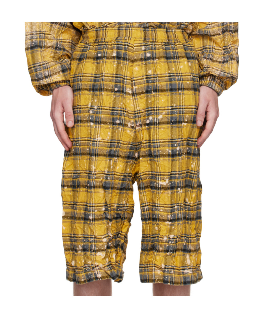 We11 Done Crinkled Check Shorts In Brown