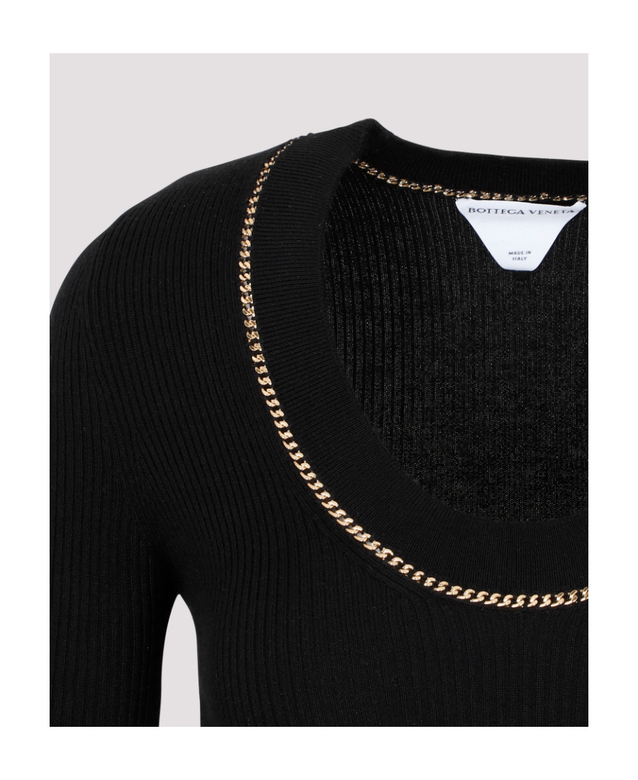 Bottega Veneta Chain-embellished Ribbed-cashmere Midi Dress In Black