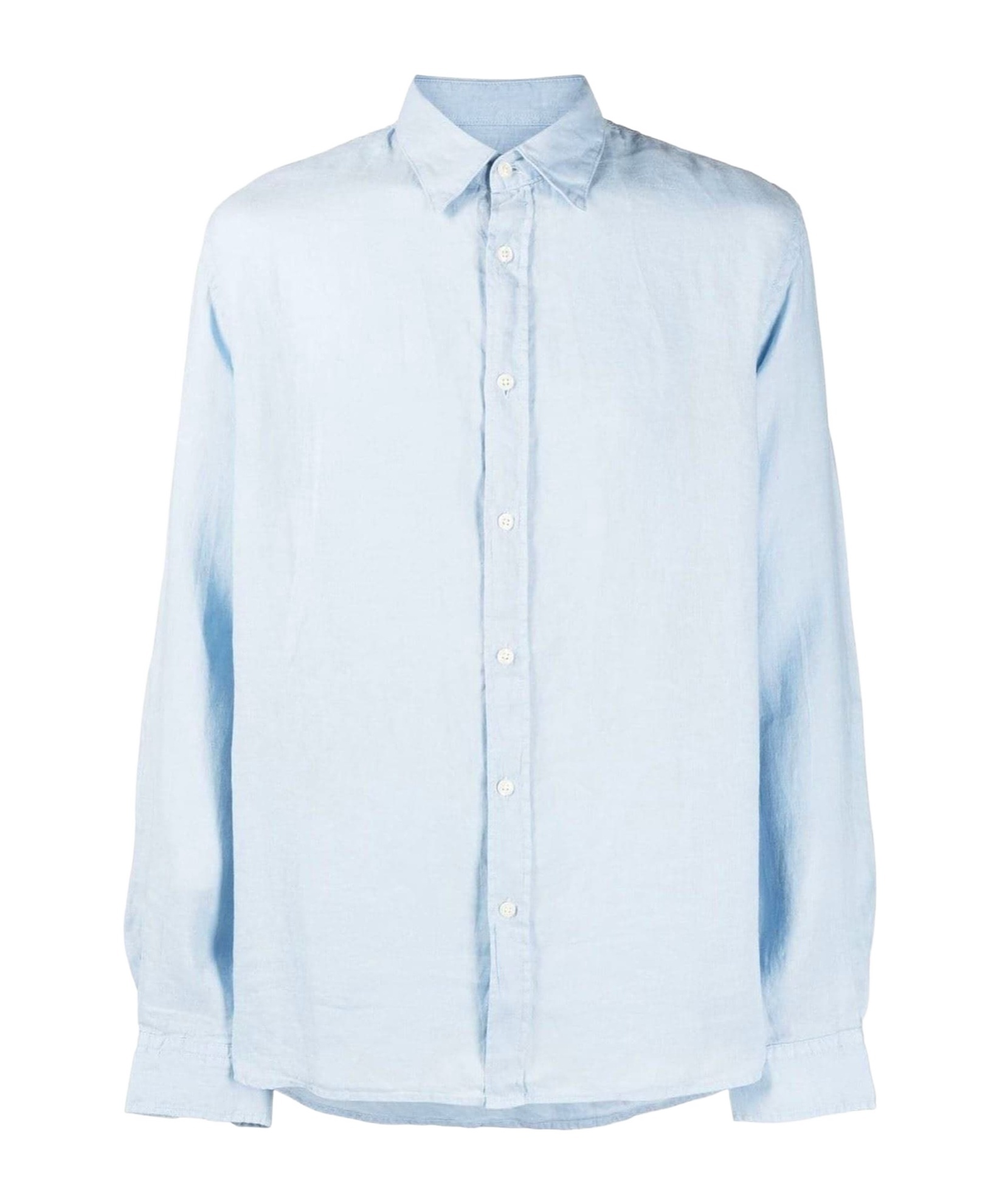 Woolrich Linen Shirt Gd Button-down Collar In Blue
