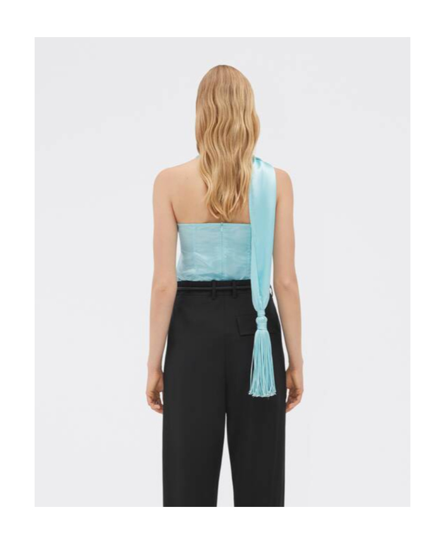 Bottega Veneta Scarf-halter Chintzed Cupro Top In Blue
