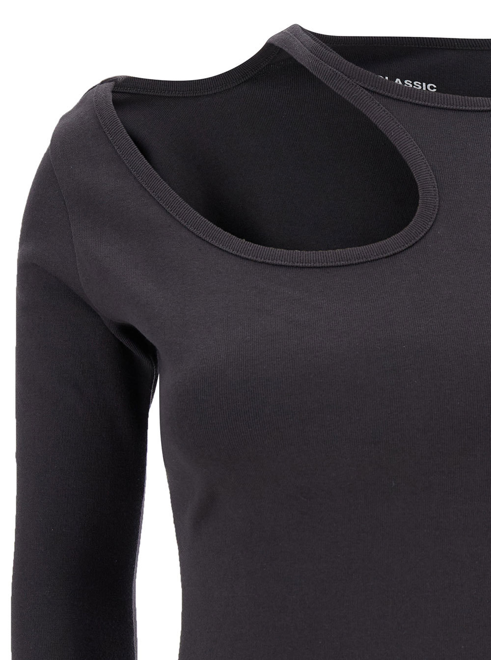 Low Classic Grey Long Sleeve T-shirt With Cut-out In Cotton Blend Woman In Black