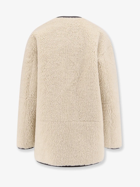 Dunst Collarless Buckled Shearling Jacket Cream In Multi