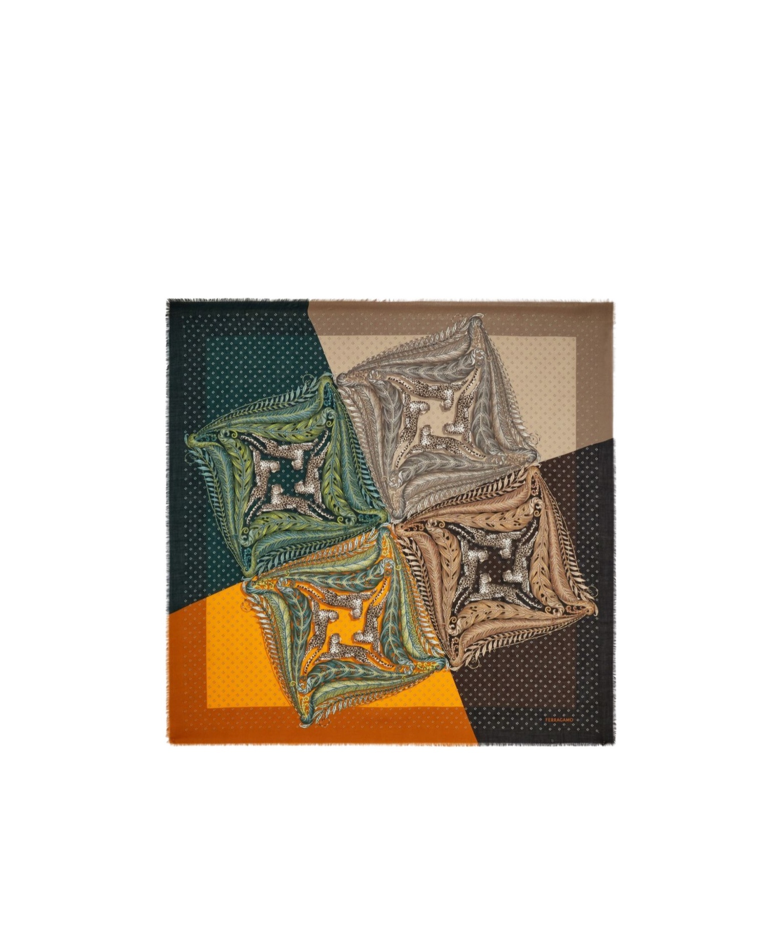 Ferragamo Animal And Paisley Motif Fringed Square Scarf In Multi