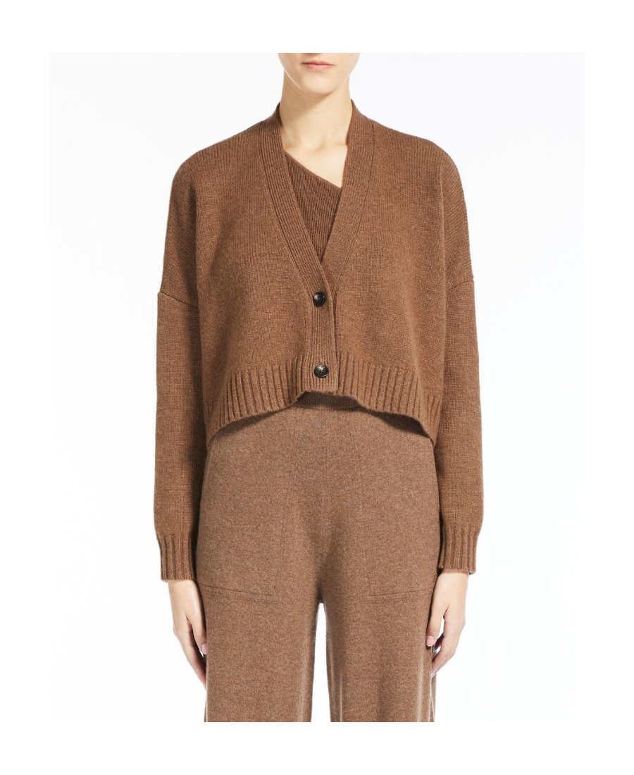 Shop Max Mara Short Cardigan Of Wool And Cashmere In Brown