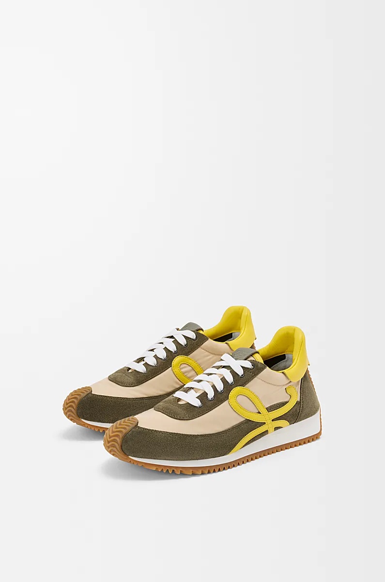 Loewe Flow Runner 2.0 Leather-trimmed Shell And Suede Sneakers In Green