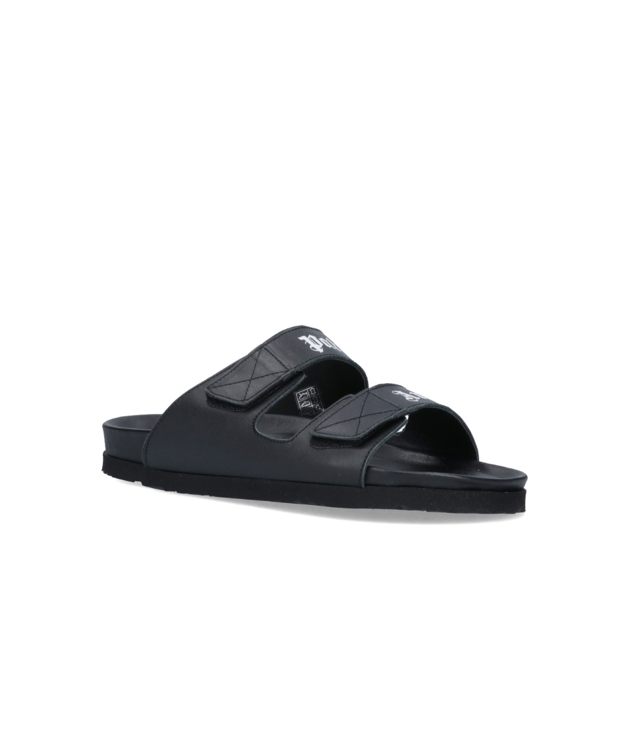 Palm Angels Leather Slides With Logo In Black