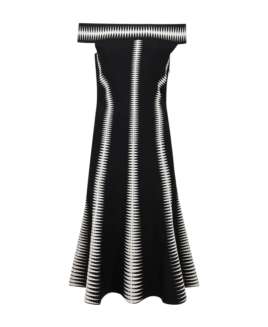 Alexander Mcqueen Jacquard Off-shoulder Midi Dress In Black