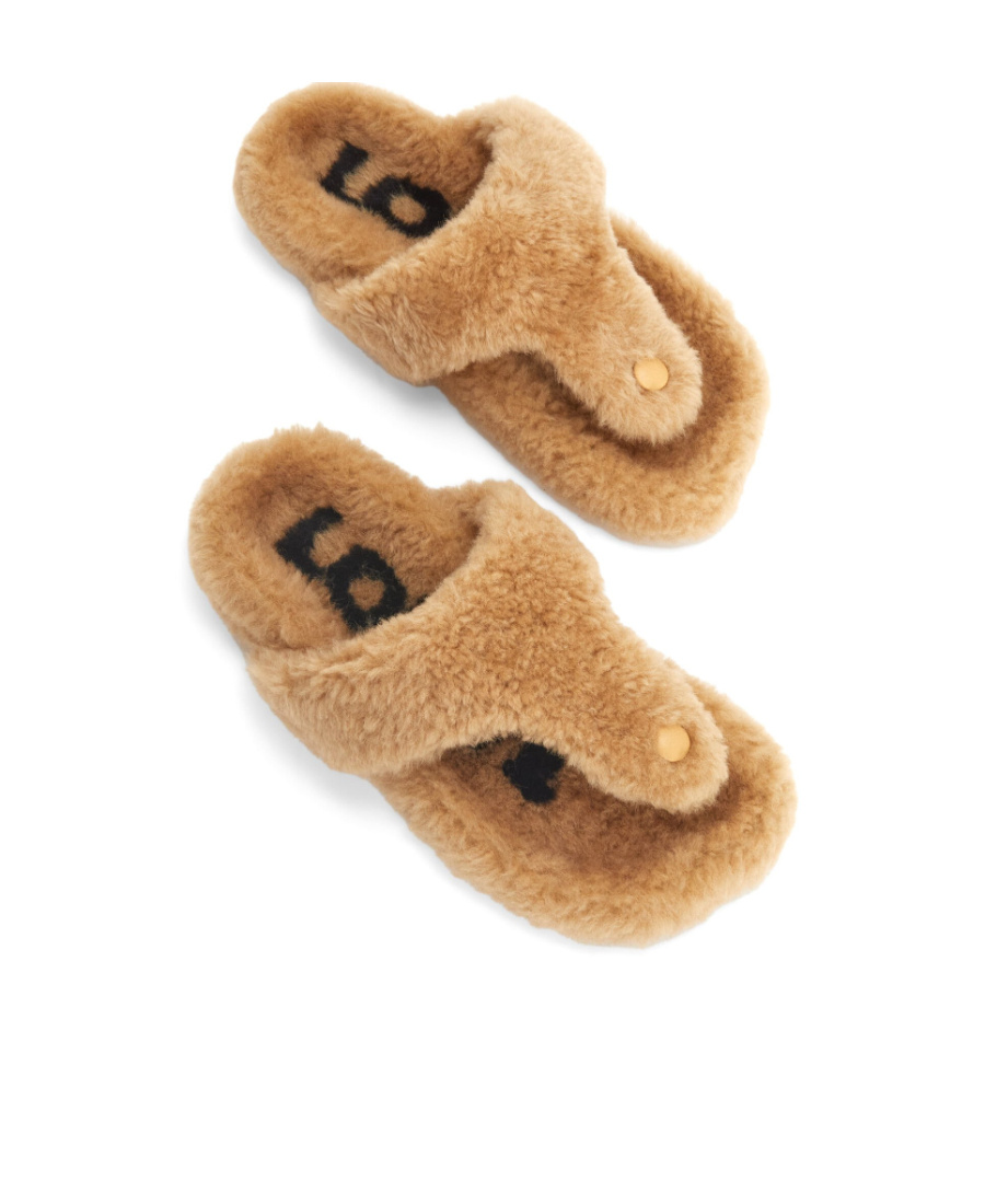 Loewe Ease Toe Post Sandal In Shearling In Brown
