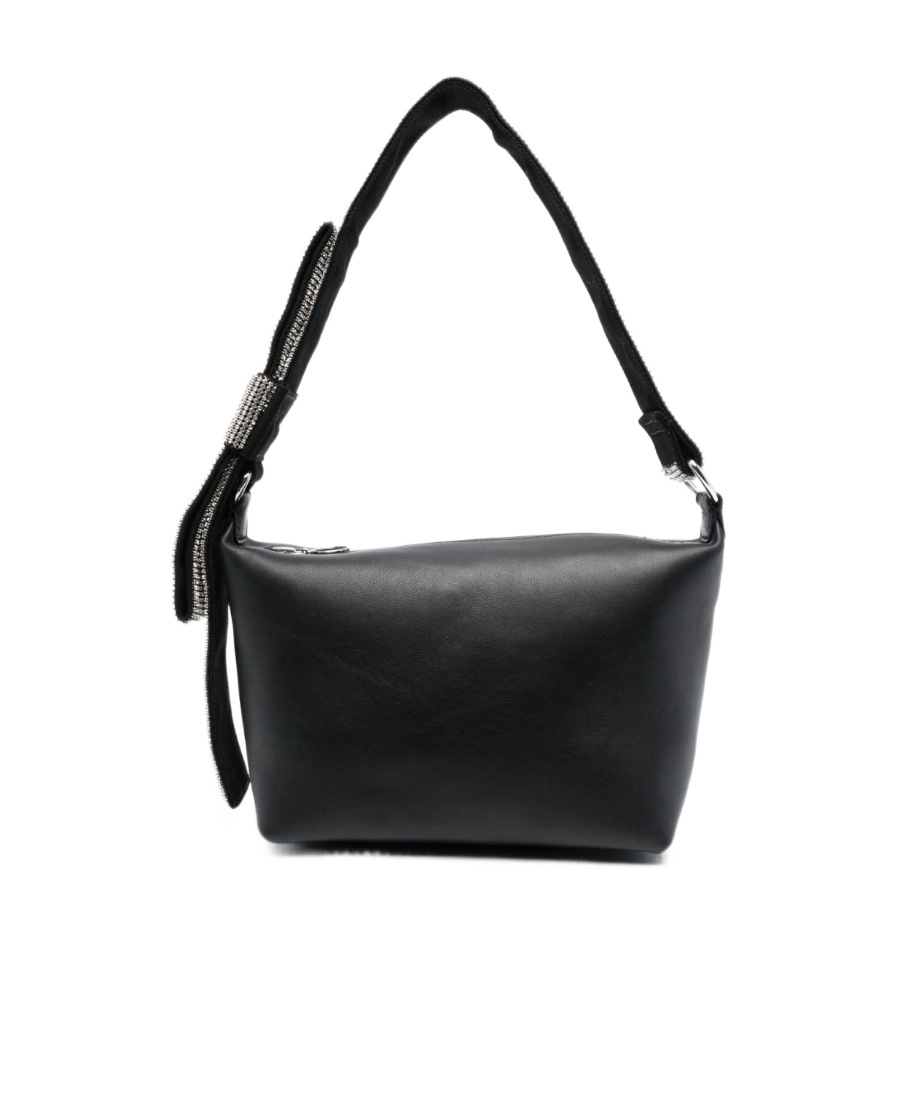 Kara Crystal Bow Leather Shoulder Bag In Black