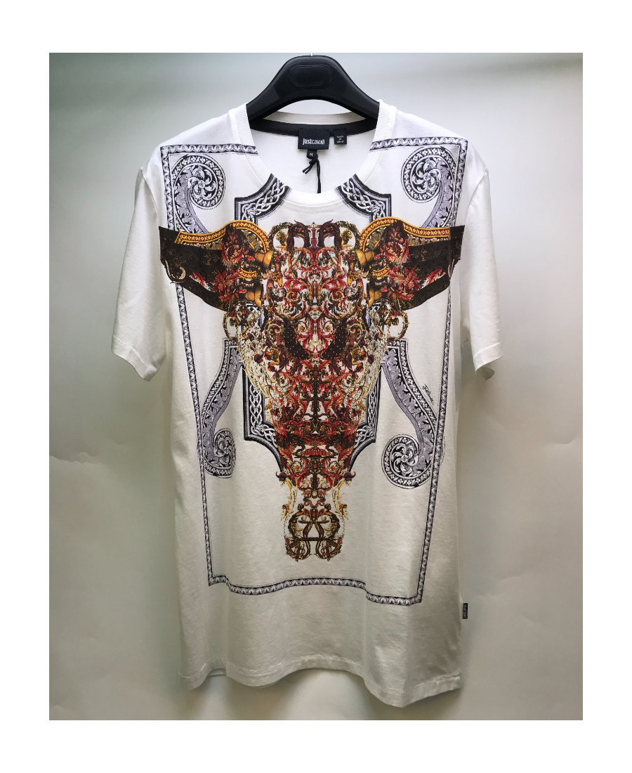 Just Cavalli Printed T-shirt With Round Neck In Gray