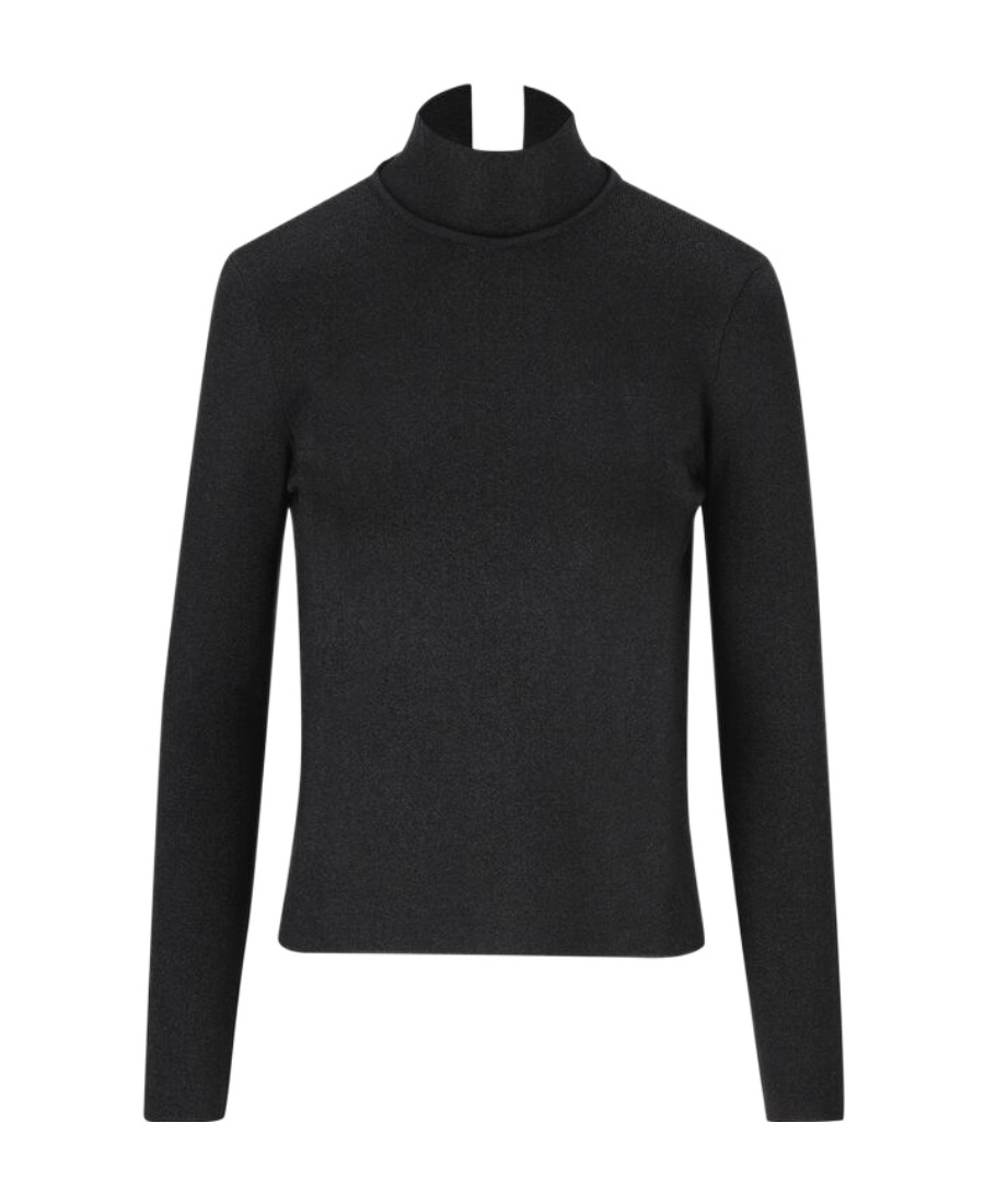 Fendi Long-sleeved Sweater With Vertical Collar In Black