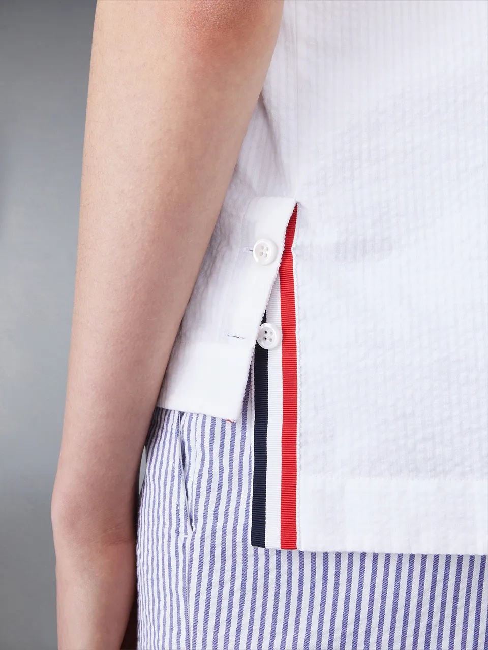 Thom Browne Striped Collar Embroidery Polo Shirt In White