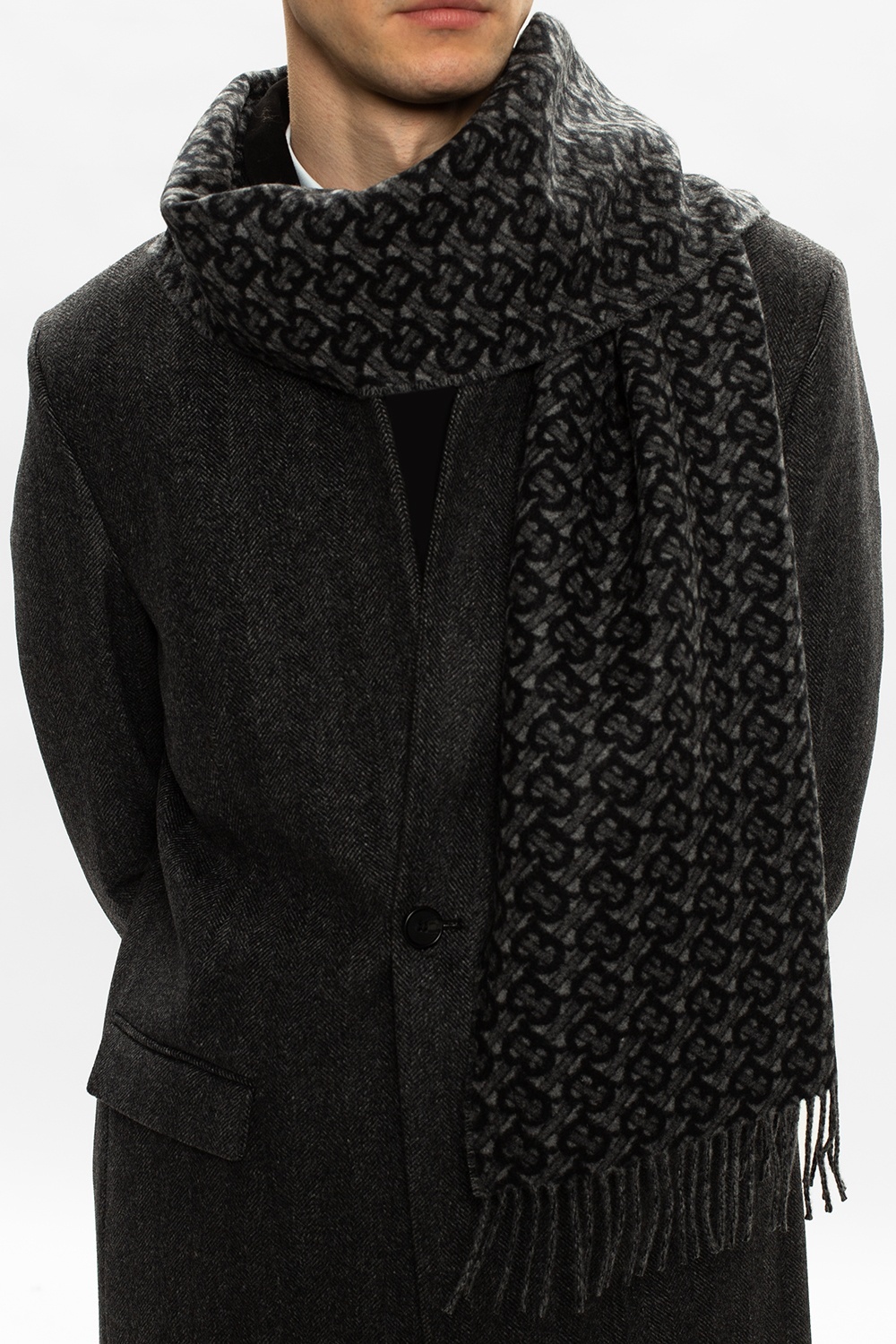 Burberry Monogram Jacquard Scarf In Black
