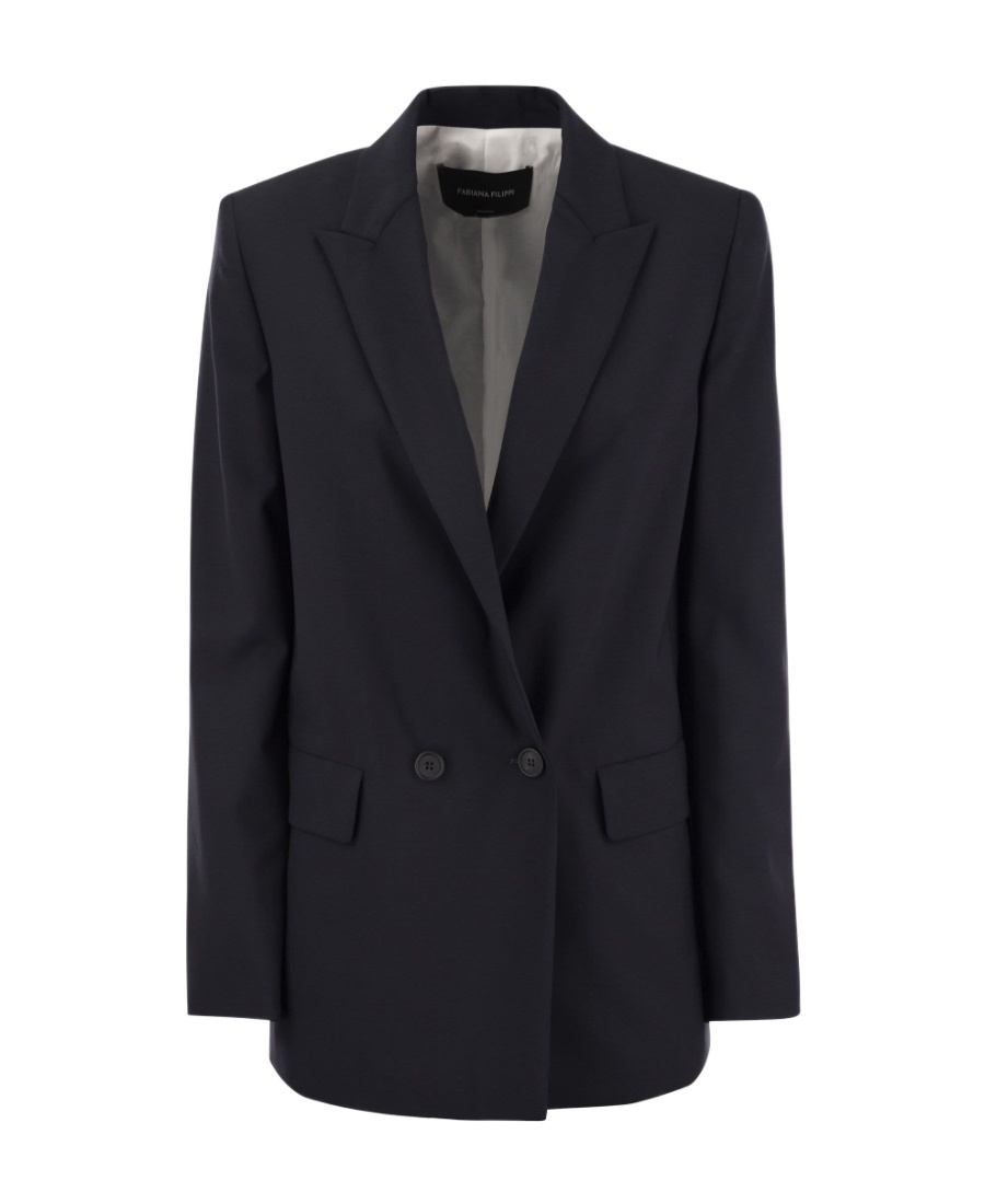Shop Fabiana Filippi Double Breasted Oversized Blazer In Black