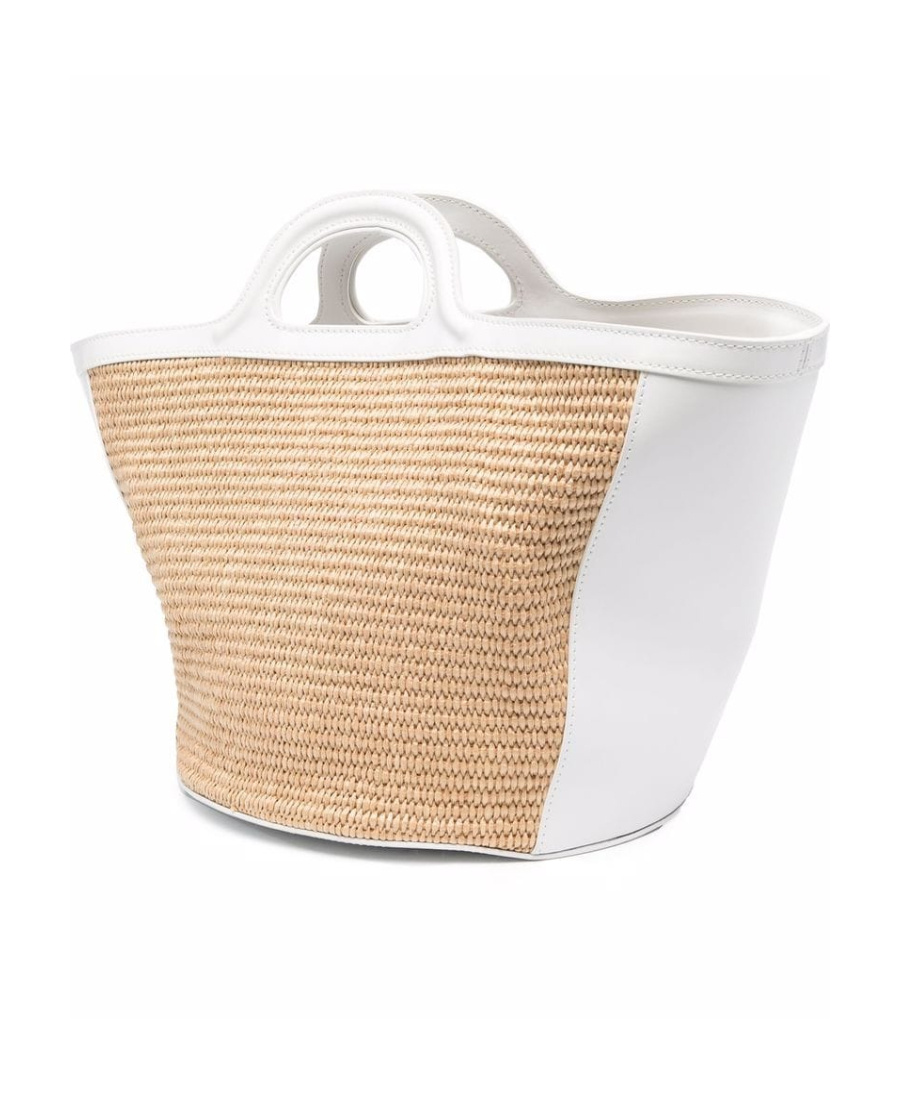 MARNI TROPICALIA SMALL BAG IN WHITE LEATHER AND RAFFIA