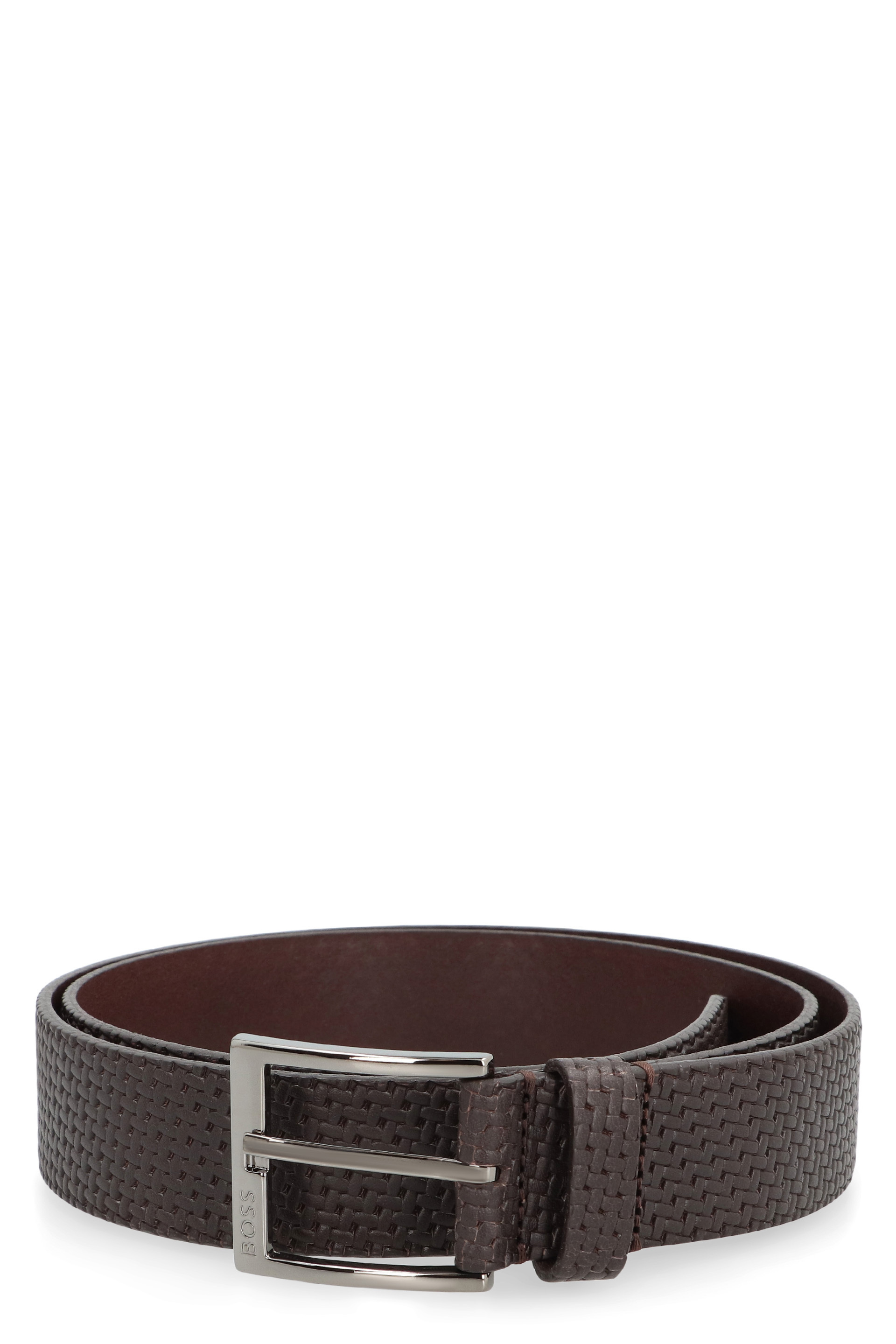 Hugo Boss Textured Woven Leather Belt With Adjustable Length In Brown