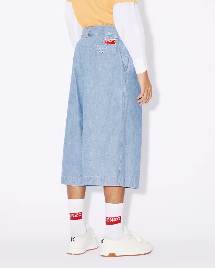 Kenzo Pleat-detail Denim Shorts In Blue