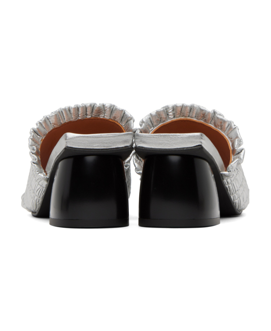 Ganni Smock-detail Kitten-heel Mules In Gray