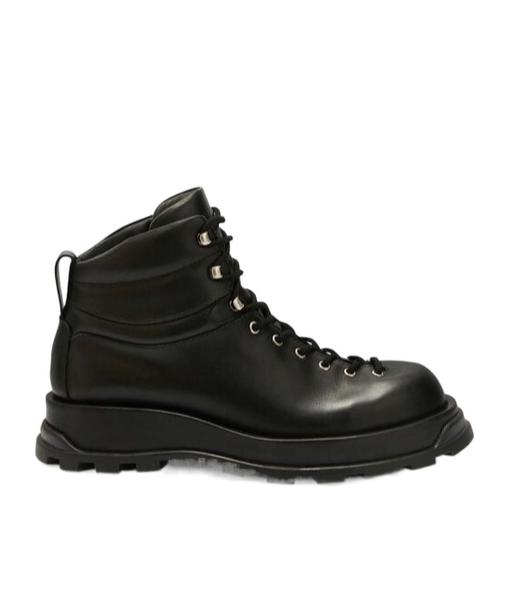 Jil Sander Lace-up Leather Ankle Boots In Black