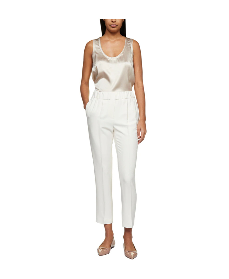 Brunello Cucinelli Beige Elastic Cady Trousers In White