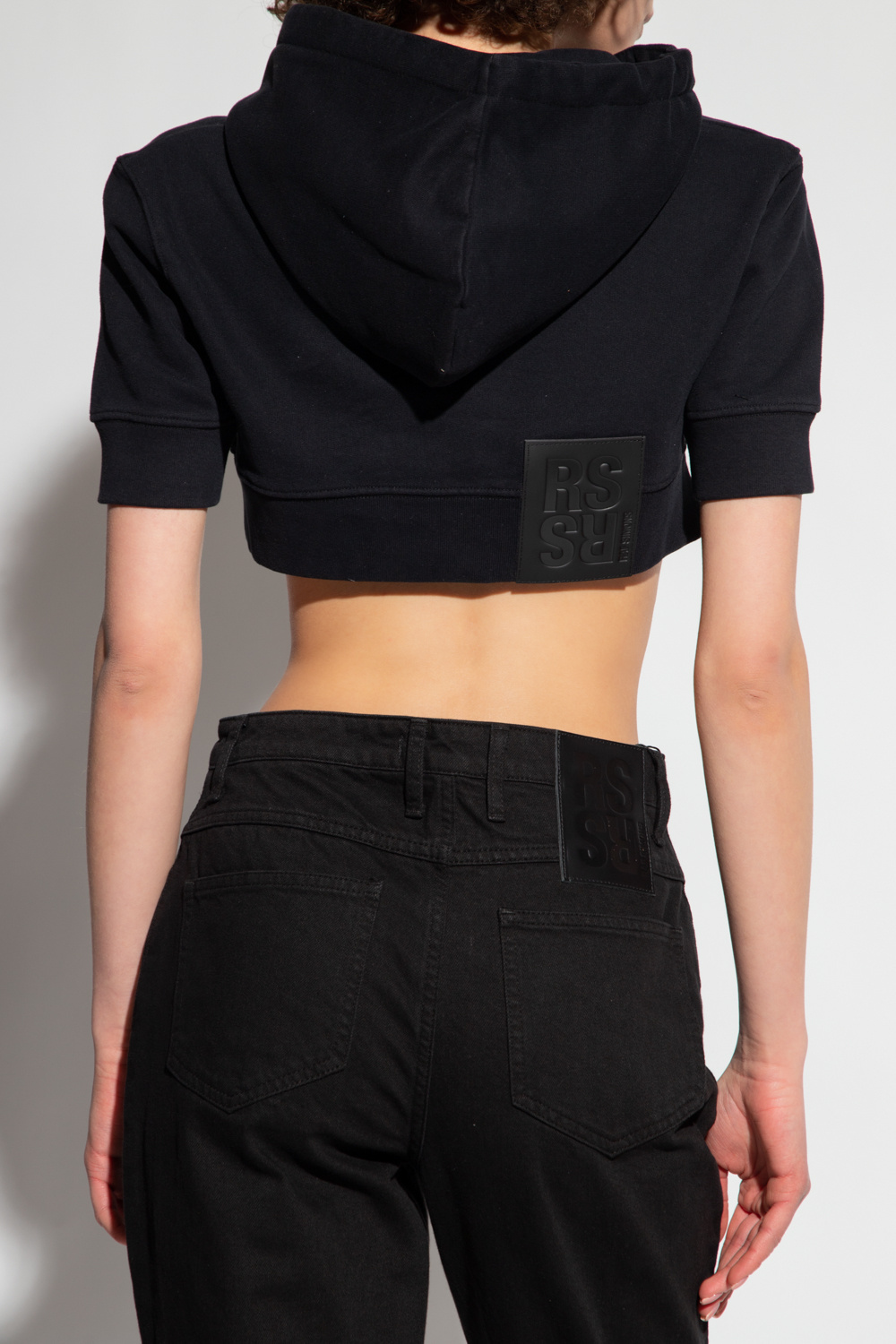 Shop Raf Simons Cropped Short-sleeve Hoodie In Black