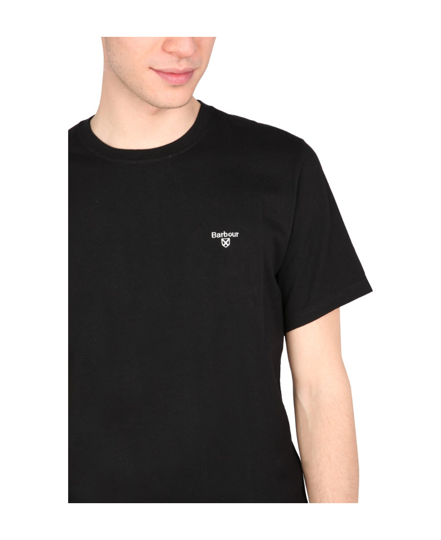 Shop Barbour Logo-embroidered Cotton T-shirt In Black