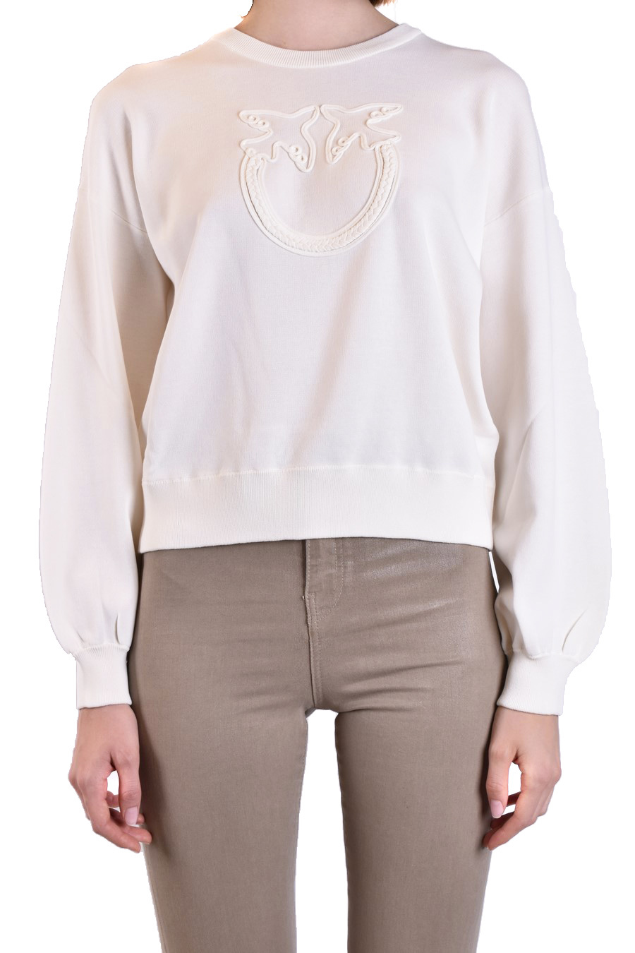 Shop Pinko Round Collar Long Sleeve Sweater In White