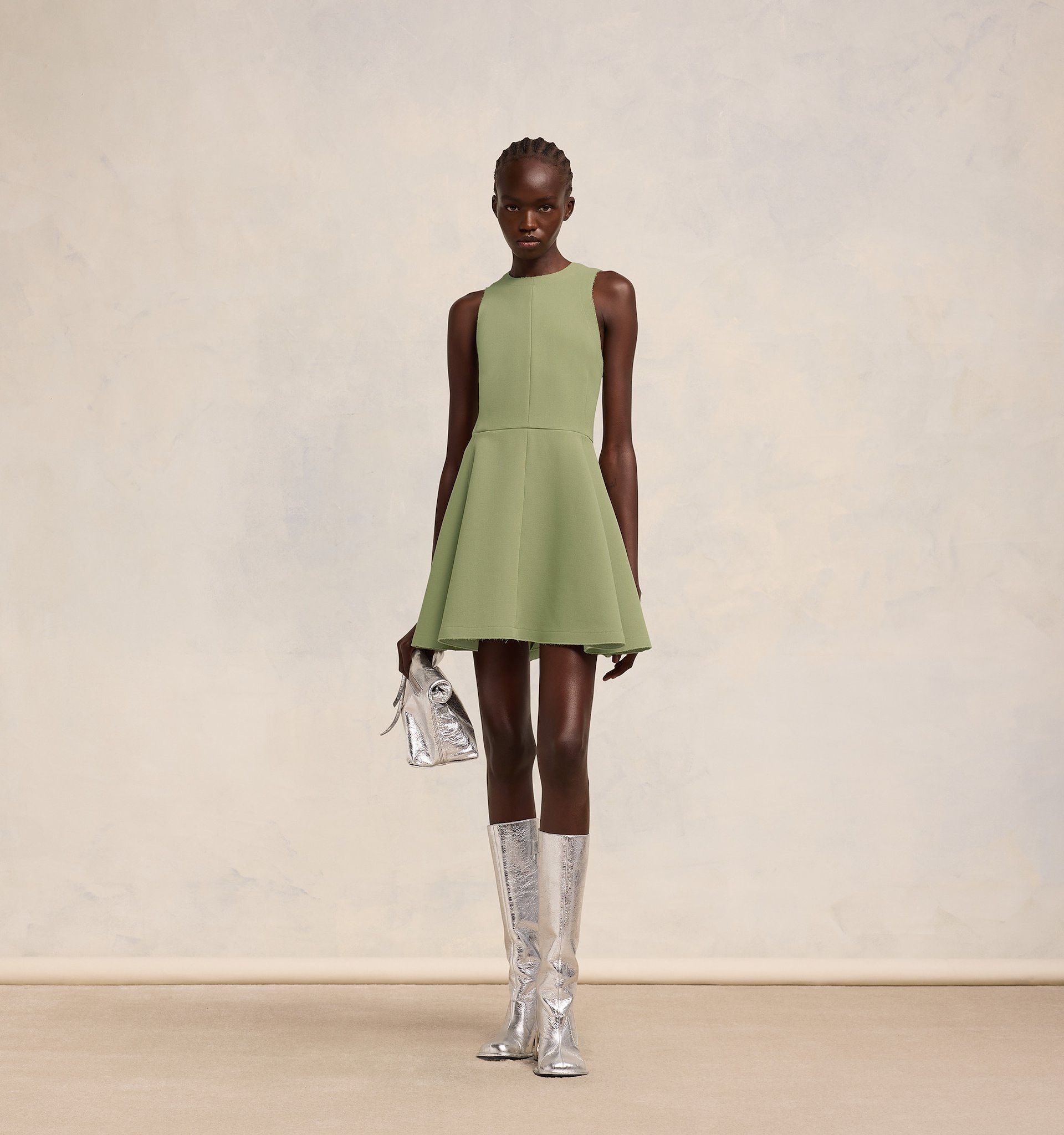 Ami Alexandre Mattiussi Virgin-wool Skater Minidress In Nude